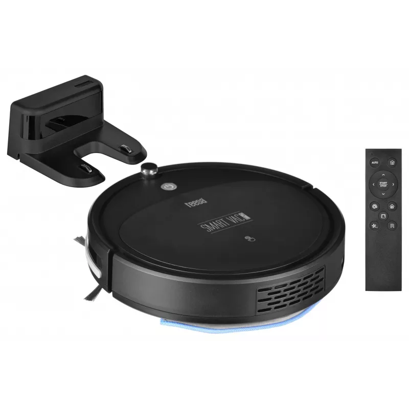 Robot odkurzający TEESA Smart VAC 2 — okrągły, czarny, siła ssania 1000 Pa, bateria litowa 9,6 V/2000 mAh, pojemnik na kurz 0,2 l, Wi‑Fi, automatyczny powrót