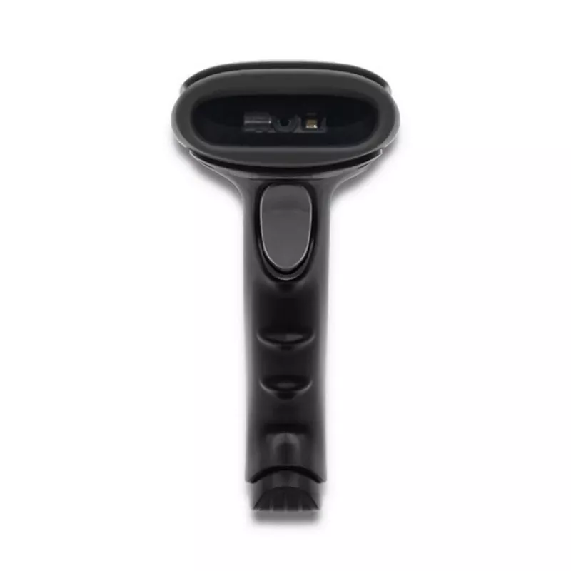 Ręczny czytnik kodów kreskowych QOLTEC 50868 — skaner laserowy 1D/2D, przewodowy i bezprzewodowy USB, odległość robocza 600 mm, czarny
