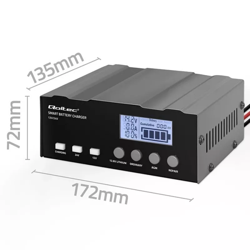 Ładowarka do akumulatorów QOLTEC 52491 mikroprocesorowa 12 V / 12,6 V / 24 V z LCD