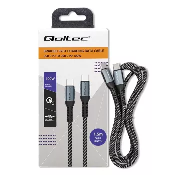 Kabel USB Qoltec 52358 1.5m USB C Czarny USB 2.0 0.48 Gbit/s