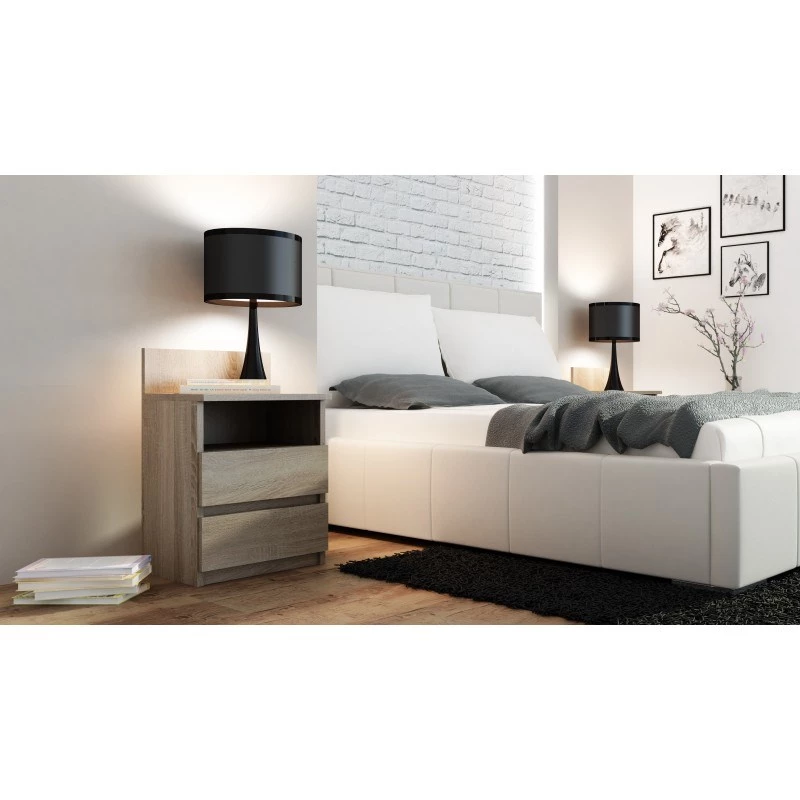 Stolik nocny top e shop M1 SONOMA MAT, wykończenie dąb, 2 szuflady, 400×320×590 mm