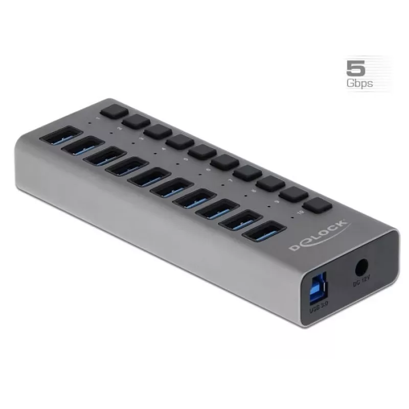 DeLOCK Zewnętrzny Hub USB 5 Gbps z 10 portami + przełącznik