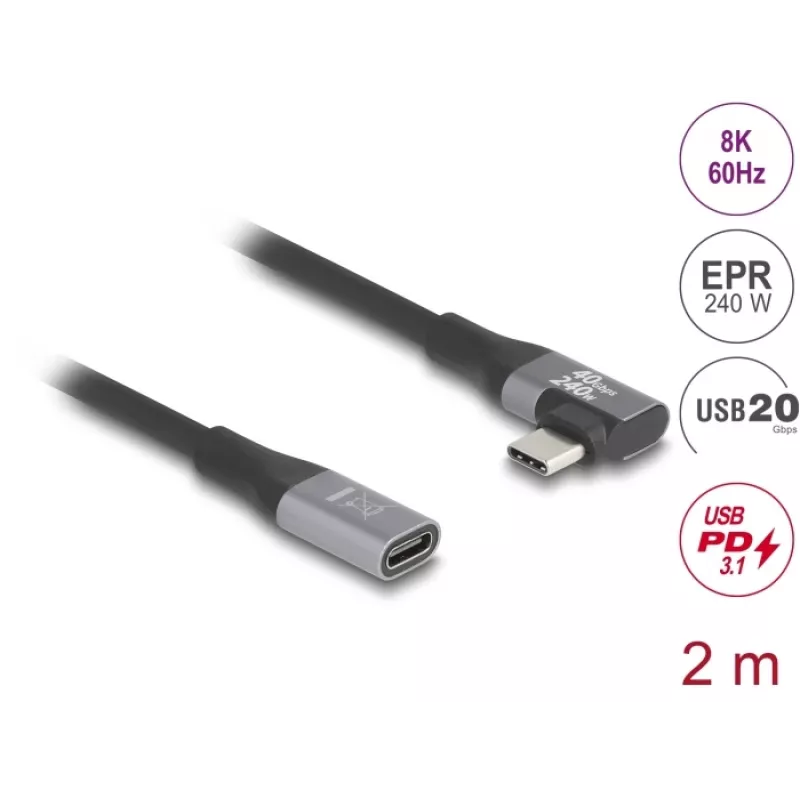 Kabel USB DeLOCK 81148 2m USB C Czarny 20 Gbit/s