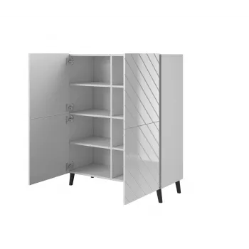 Regał cama meble ABETO 100,5 x 40 x 121,5 cm biały/biały połysk, wolnostojąca szafka przyścienna