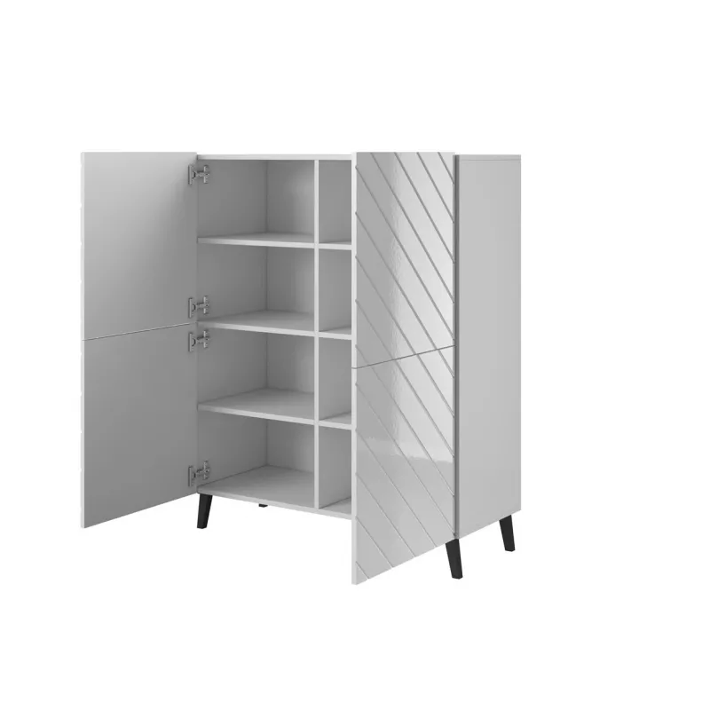 Regał cama meble ABETO 100,5 x 40 x 121,5 cm biały/biały połysk, wolnostojąca szafka przyścienna