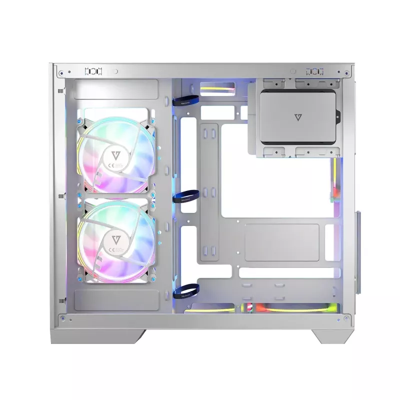 PC case MODECOM Volcano Panorama Midi Tower biały — micro ATX, szkło hartowane, ARGB, USB-C, obsługa GPU 400 mm