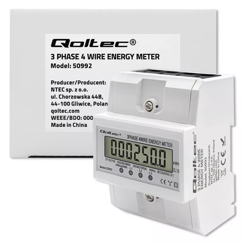 Trójfazowy licznik elektroniczny QOLTEC 50992 400V 100A