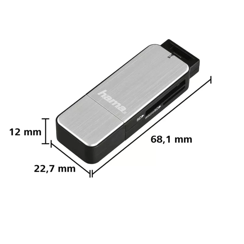 Hama 123900 czytnik kart USB 3.0 SD/microSD, aluminium, czarny/srebrny