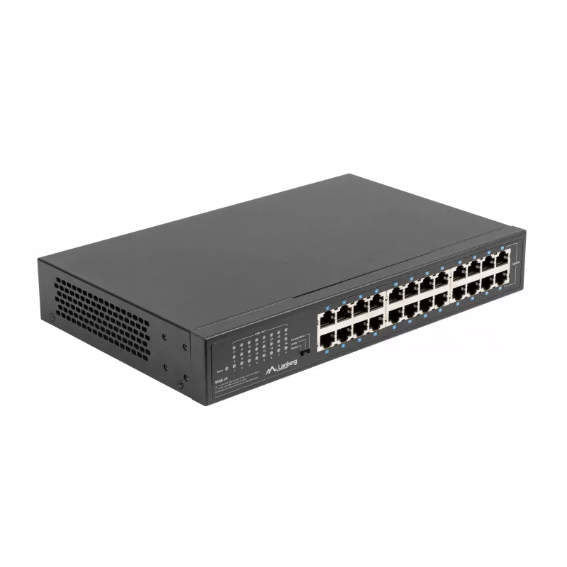 Przełącznik niezarządzalny LANBERG RSGE-24 — 24× Gigabit Ethernet 1U, do montażu w szafie rack, czarny