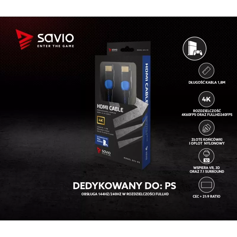 Przewód HDMI Savio GCL-02 1,8 m HDMI Typ A (Standard) Czarny, Niebieski