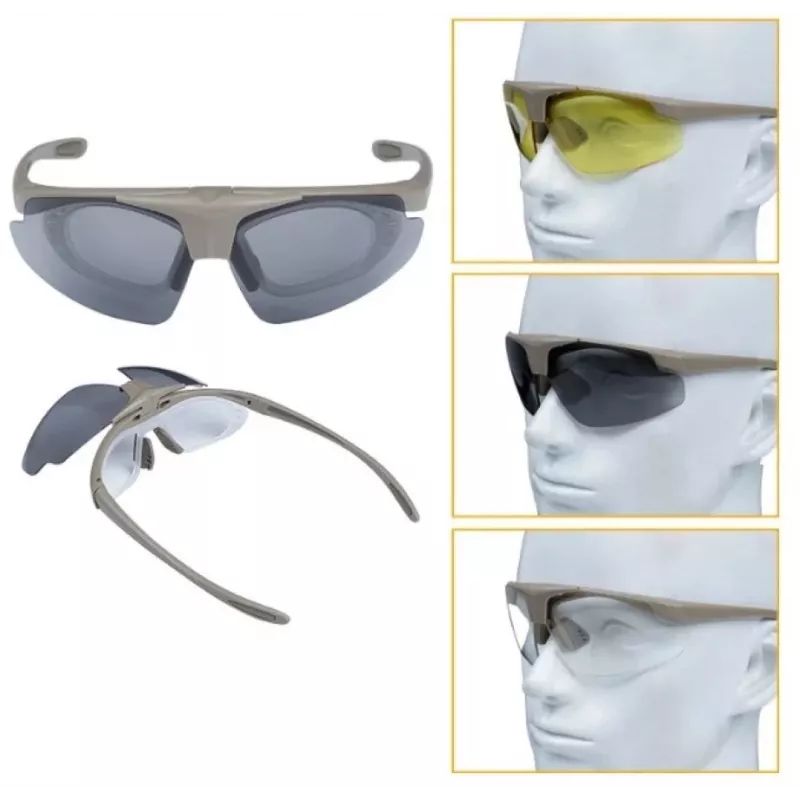 Okulary strzeleckie WOSPORT 6055T z 3 wymiennymi soczewkami i regulowanym paskiem