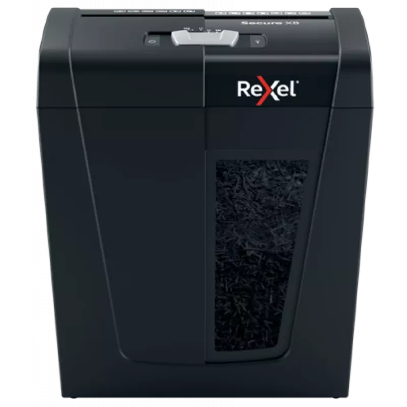 Niszczarka papieru REXEL Secure X8 — cięcie krzyżowe P-4, 4x40 mm, pojemność 8 arkuszy, kosz 14 l, czarna