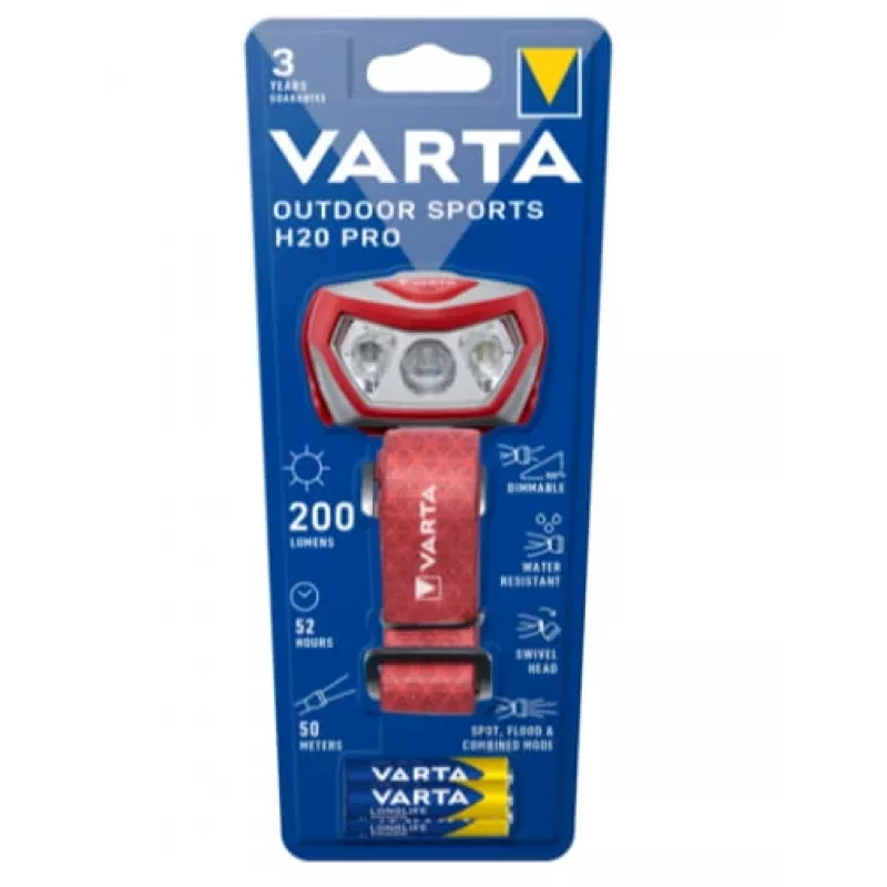 Latarka na pasku nagłownym Varta Outdoor Sports H20 Pro Szary Czerwony