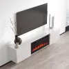 Szafka RTV cama meble LUXE 1826×345×375 mm biały połysk z wbudowanym czarnym kominkiem elektrycznym (1400–1600 W)