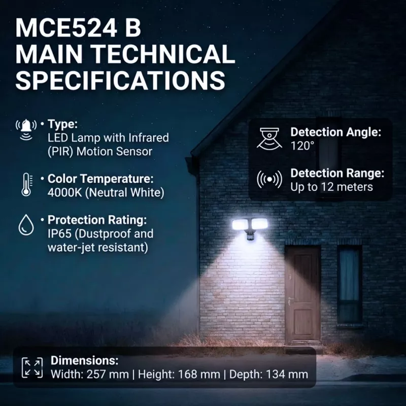 Lampa ścienna LED MACLEAN MCE524 z czujnikiem ruchu PIR, model MCE524 B