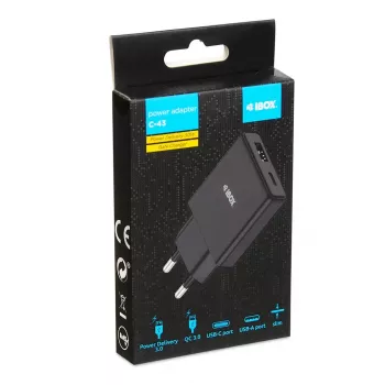 iBOX C-43 Slim GaN PD30W Ładowarka ścienna, Czarny
