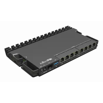 Router przewodowy MikroTik RB5009UPR+S+IN — 8x portów RJ-45 PoE, 2,5GbE, slot SFP+, RouterOS