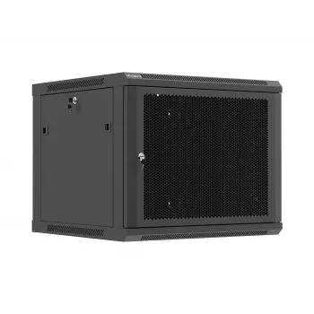 Szafa rackowa naścienna 19 9U 600x600 (płaski montaż) z drzwiami perforowanymi czarna LANBERG