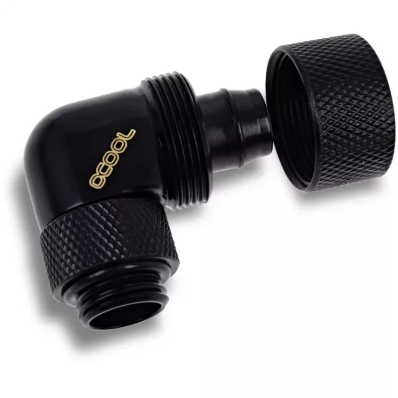 Eiszapfen 16/10mm Złączka Wkręcana 90° Obrotowa G1/4, czarna złączka, do węży miękkich (PVC, Silikon, Neopren)