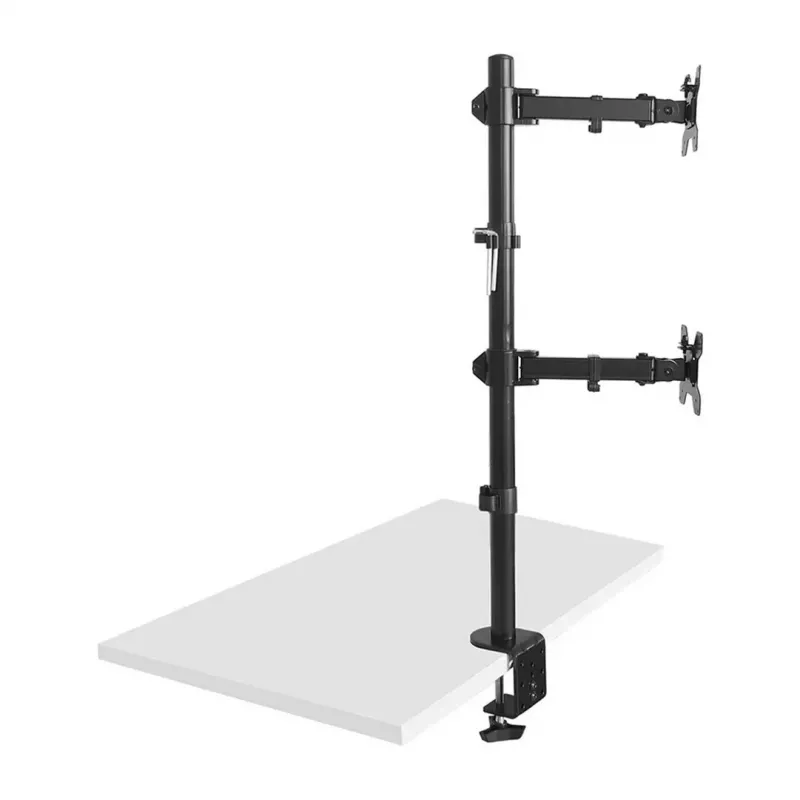 Maclean MC-967 Podwójny pionowy uchwyt monitora na biurko, maks. VESA 100x100, 13-27 cali, 2x 9 kg, malowany proszkowo, z regulacją pochylenia i obrotu