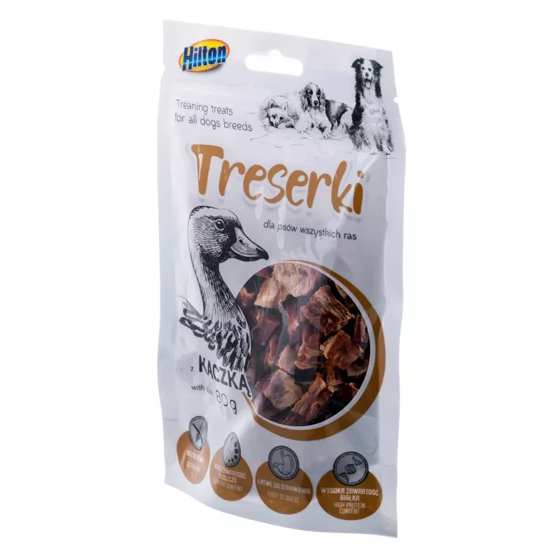 Przysmaki treningowe dla psów Hilton Treaning Treats Duck 80 g — miękkie przekąski treningowe o smaku kaczki