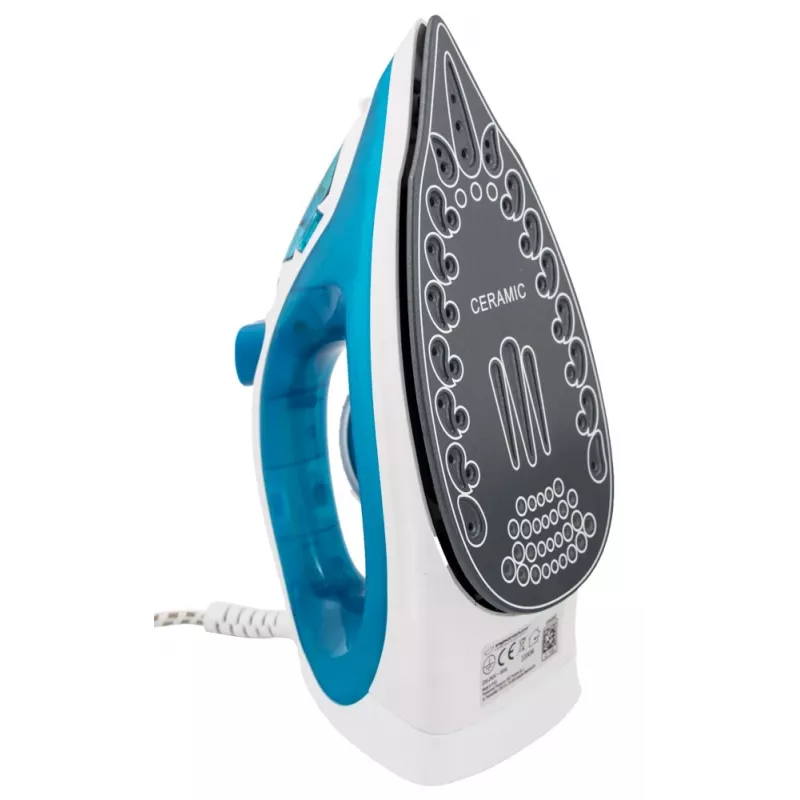 Żelazko parowe ESPERANZA EHI002 — 2200 W, stopa ceramiczna, para pionowa, 0,815 kg, biało-niebieskie