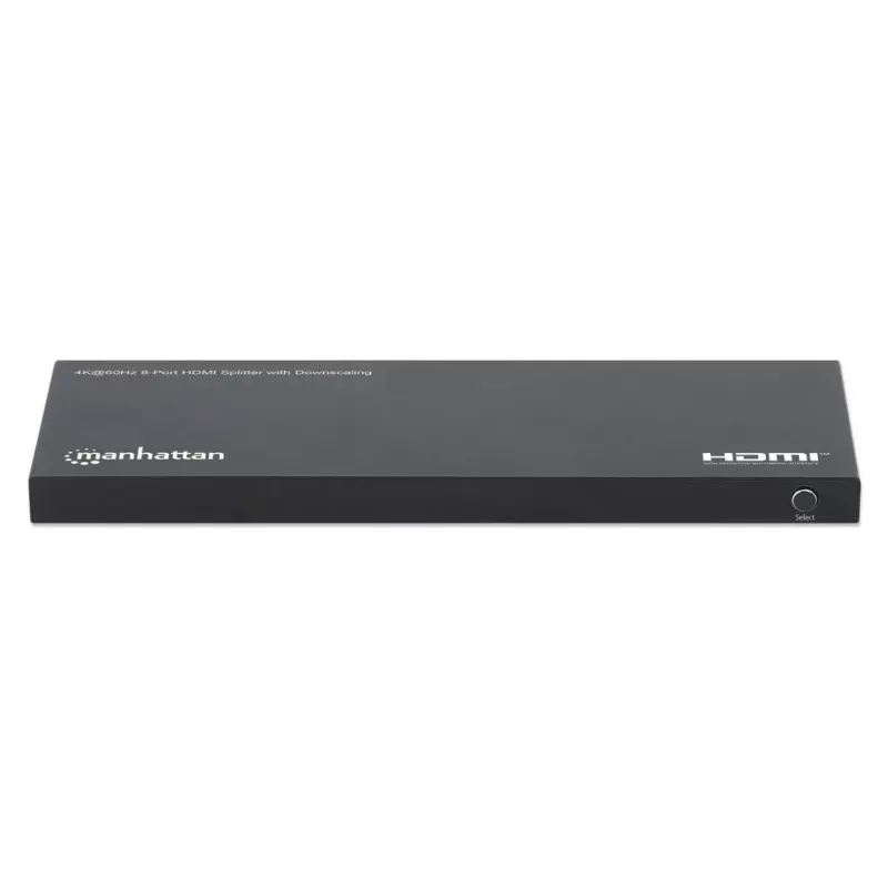 Manhattan 4K@60Hz 8-portowy rozdzielacz HDMI ze skalowaniem w dół, rozdziela jedno wejście HDMI na osiem wyjść HDMI (1x8), 18G, przełącznik EDID do skalowania w dół, czarny