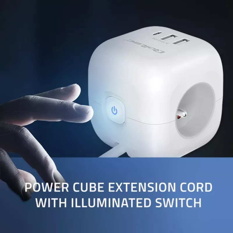 Listwa zasilająca Power Cube QOLTEC 52547 3× gniazda AC, 2×USB-A, 1×USB-C PD 20W