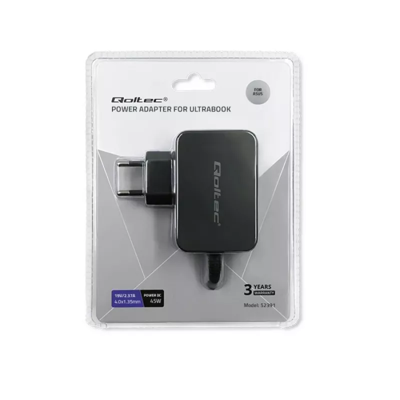 Zasilacz QOLTEC 45W 19V do urządzeń przenośnych — zasilacz zastępczy 45 W 19 V