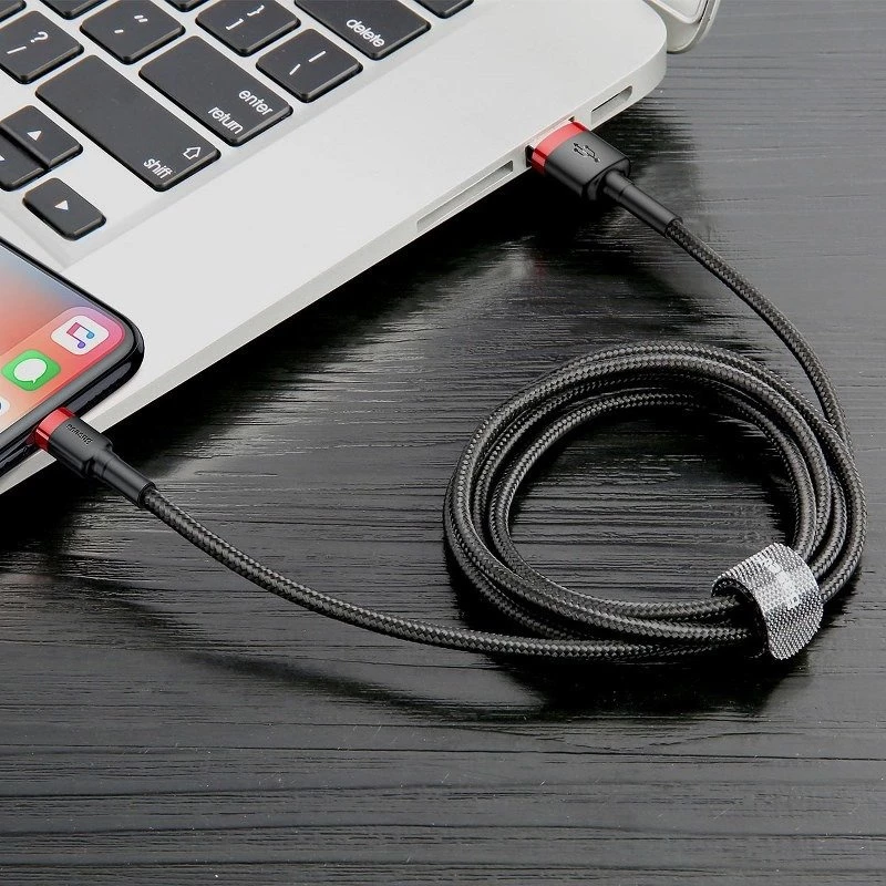 Kabel USB-A do Lightning Baseus Cafule 2.4A QC 3.0, 1 m — czarno-czerwony