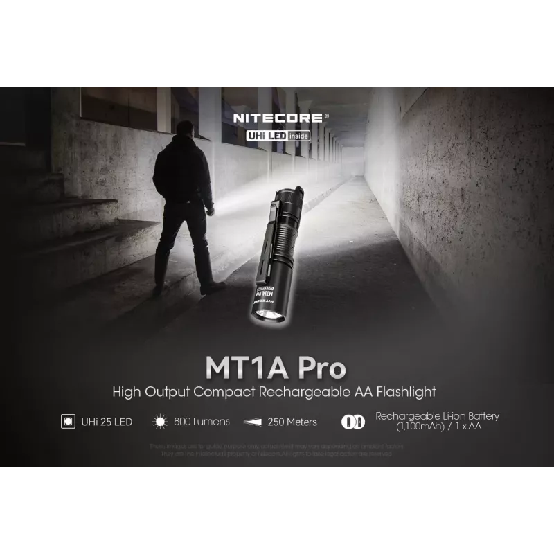 Latarka ręczna Nitecore MT1A Pro — LED 50 lm, USB, akumulatorowa, 1100 mAh, aluminium, wodoszczelna, odporna na wstrząsy, czarna