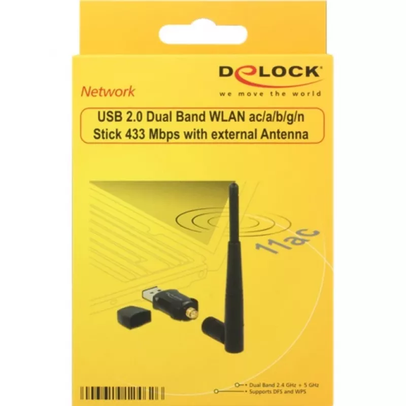 DeLock USB2.0 Dual Band WLAN ac/a/b/g/n Stick - karta sieciowa - USB2.0 - 802.11b, 802.11a, 802.11g, 802.11n, 802.11ac - czarny (12462)