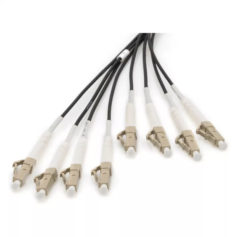 Kabel światłowodowy typu breakout DIGITUS DK-24338U030BK-BBB, pre‑terminowany OM4 8‑włóknowy, LC/UPC–LC/UPC, 30 m, U-DQ(ZN) BH