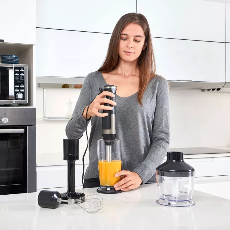 Blender ręczny Czarny & Decker BXHBA1500E — 1500 W blender ręczny z wałkiem ze stali nierdzewnej, 20 prędkości, rozdrabniacz, trzepaczka, funkcja pulse