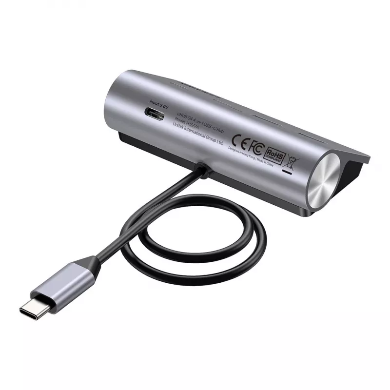Koncentrator USB Unitek H1337AGY01 — 4-portowy (2×USB-C, 2×USB-A), do 5 Gb/s na port, aluminium, srebrny