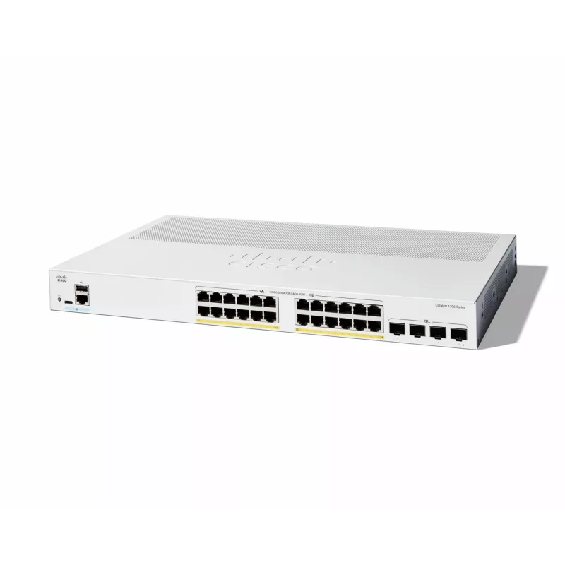 Cisco Catalyst 1200-24P-4X Smart Switch, 24 porty GE, PoE, 4x10GE SFP+, ograniczona dożywotnia ochrona (C1200-24P-4X)