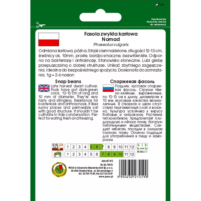 Nasiona fasoli karłowej zielonej Nomad, 50 g - Nasiona warzyw