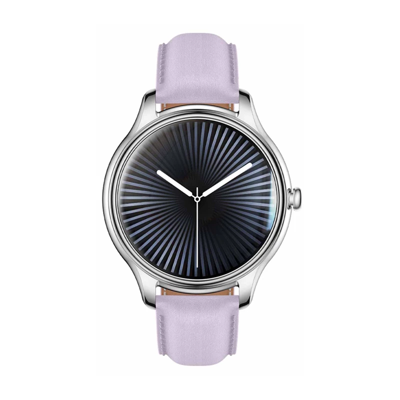 Smartwatch Colmi L28 srebrno-fioletowy z fioletowym skórzanym paskiem