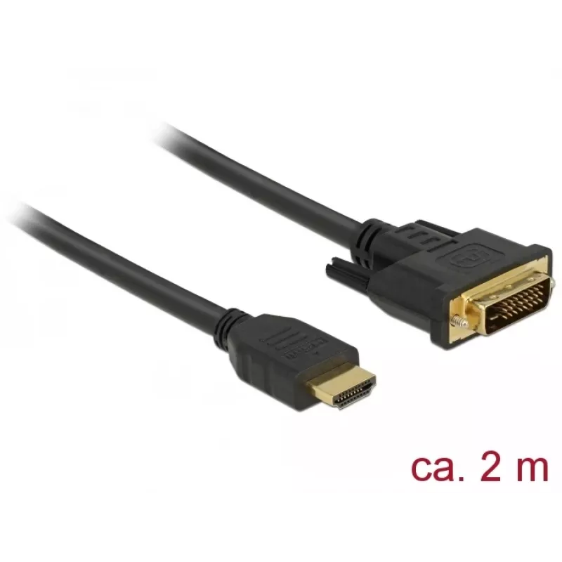 DeLOCK - Kabel wideo - HDMI / DVI - DVI-D (M) na HDMI (M) - 2,0 m - potrójna izolacja - czarny - śruby motylkowe (85654)