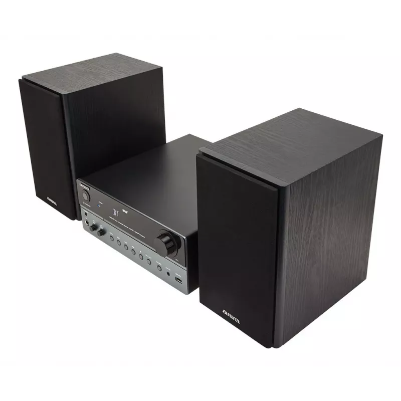Domowy system audio mikro Aiwa MSBTU-700DAB — 25 W RMS, DAB+/FM, Bluetooth 10 m, CD w tacce, wyświetlacz LED, czarny/arktyczny niebieski