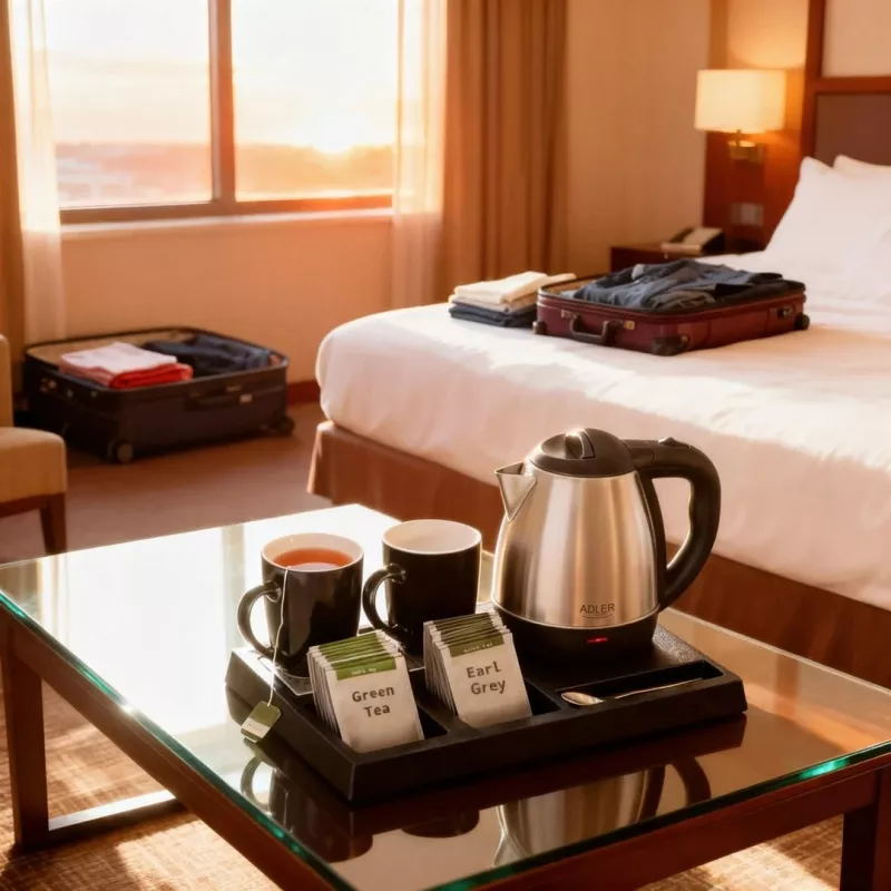 Czajnik hotelowy Adler AD 1354 ze stali nierdzewnej 1,2 l + taca z kubkami czarny, stal