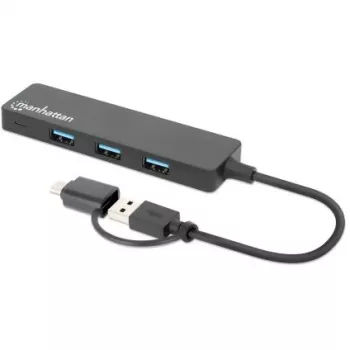 Manhattan USB-C & USB-A Combo Dock/Hub, Porty (4): USB-A (x4), 5 Gb/s (USB 3.2 Gen1 znane jako USB 3.0), zasilany przez USB (nie wymaga zewnętrznego zasilacza)