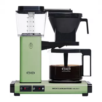 Ekspres przelewowy MOCCAMASTER KBG Select — zbiornik na wodę 1,25 l, pojemność 10 filiżanek, stal nierdzewna, pastelowa zieleń