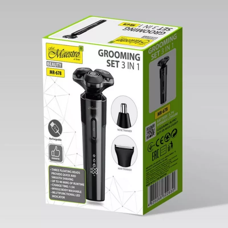Zestaw do golenia Maestro MR-678 3-w-1 USB 90 min ładowalny trymer golarka groomer