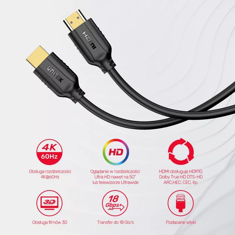 Kabel HDMI Unitek C11079BK-3M 3 m, HDMI 2.0, maks. rozdzielczość 4096×3112, czarny