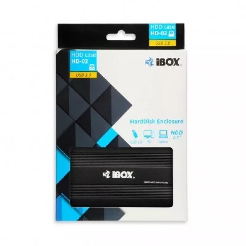 Obudowa HDD IBOX HD-02 Czarna na dyski SATA 2,5 cala, USB 3.2 Gen 1 (Type-A), jednokieszeniowa, metalowa