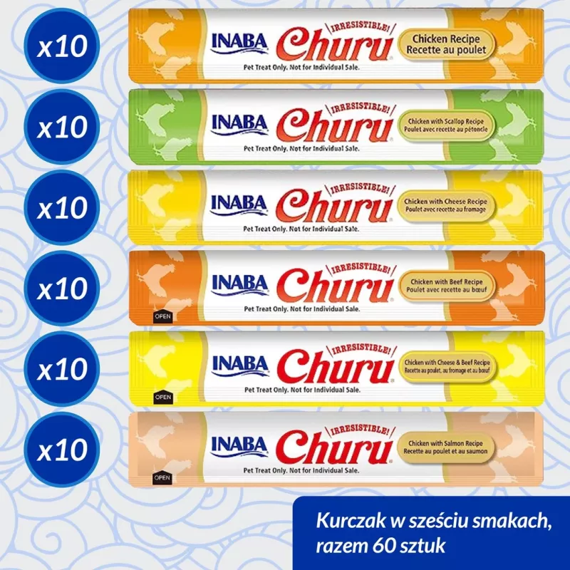 Przysmak dla kota Inaba Foods Churu Varieties — kurczak, 60 x 14 g tubki