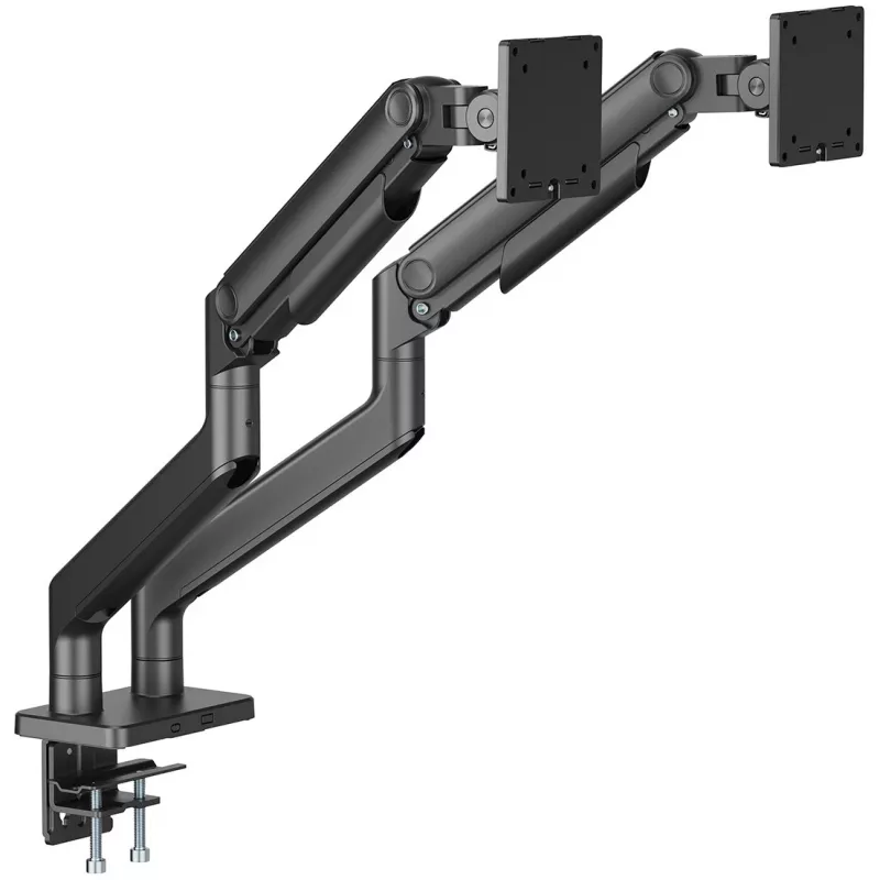 Uchwyt do monitora DIGITUS Dual Monitor Mount dla 2 ekranów 45 cali, zacisk, 2×20 kg, VESA 75×75–100×100, pochylenie -20–50°