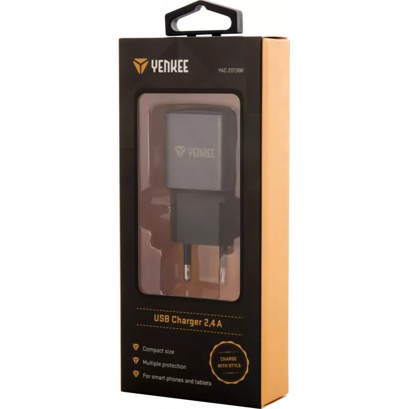 Ładowarka sieciowa USB-A YENKEE YAC 2013BK — 12W, 2,4A
