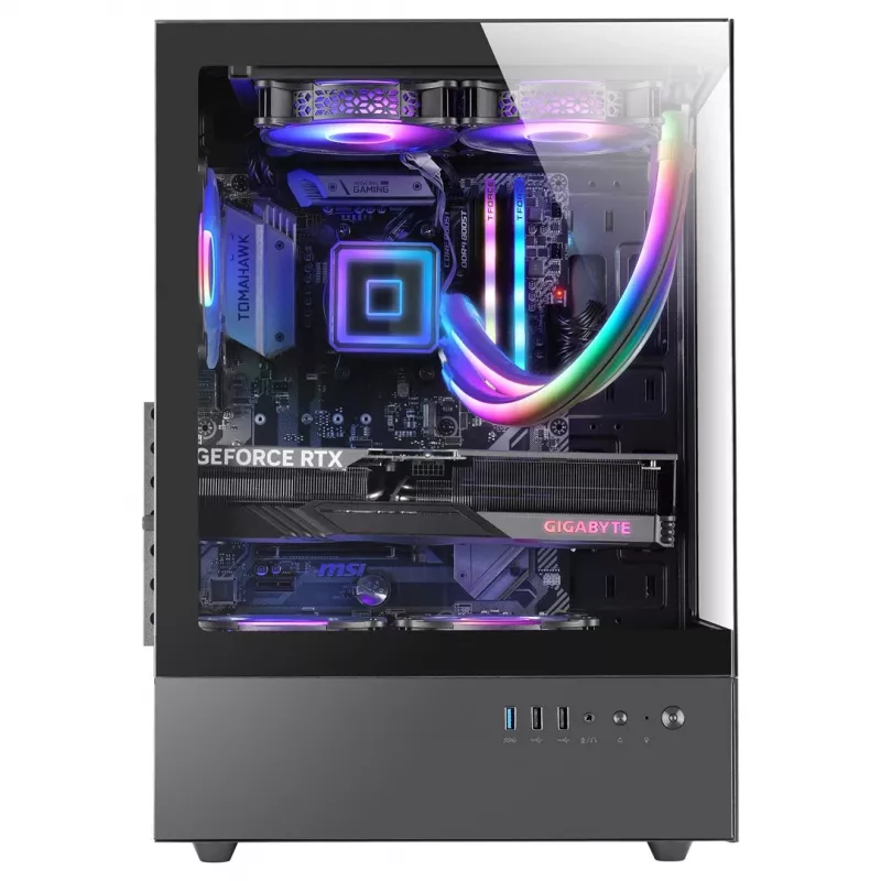 Obudowa PC TACENS Mars Gaming MC-XO Midi Tower Czarna — ATX/Micro-ATX/Mini-ITX, zasilacz na dole, 1×120mm wentylator tylny, obsługuje GPU do 328 mm